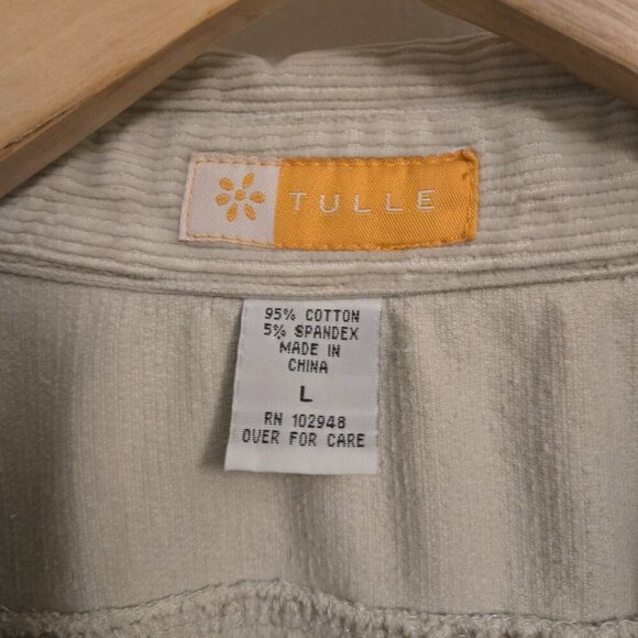 Y2K Tulle Corduroy Jacket Women’s L Beige Button Front Utility Workwear Coat - Picture 5 of 6